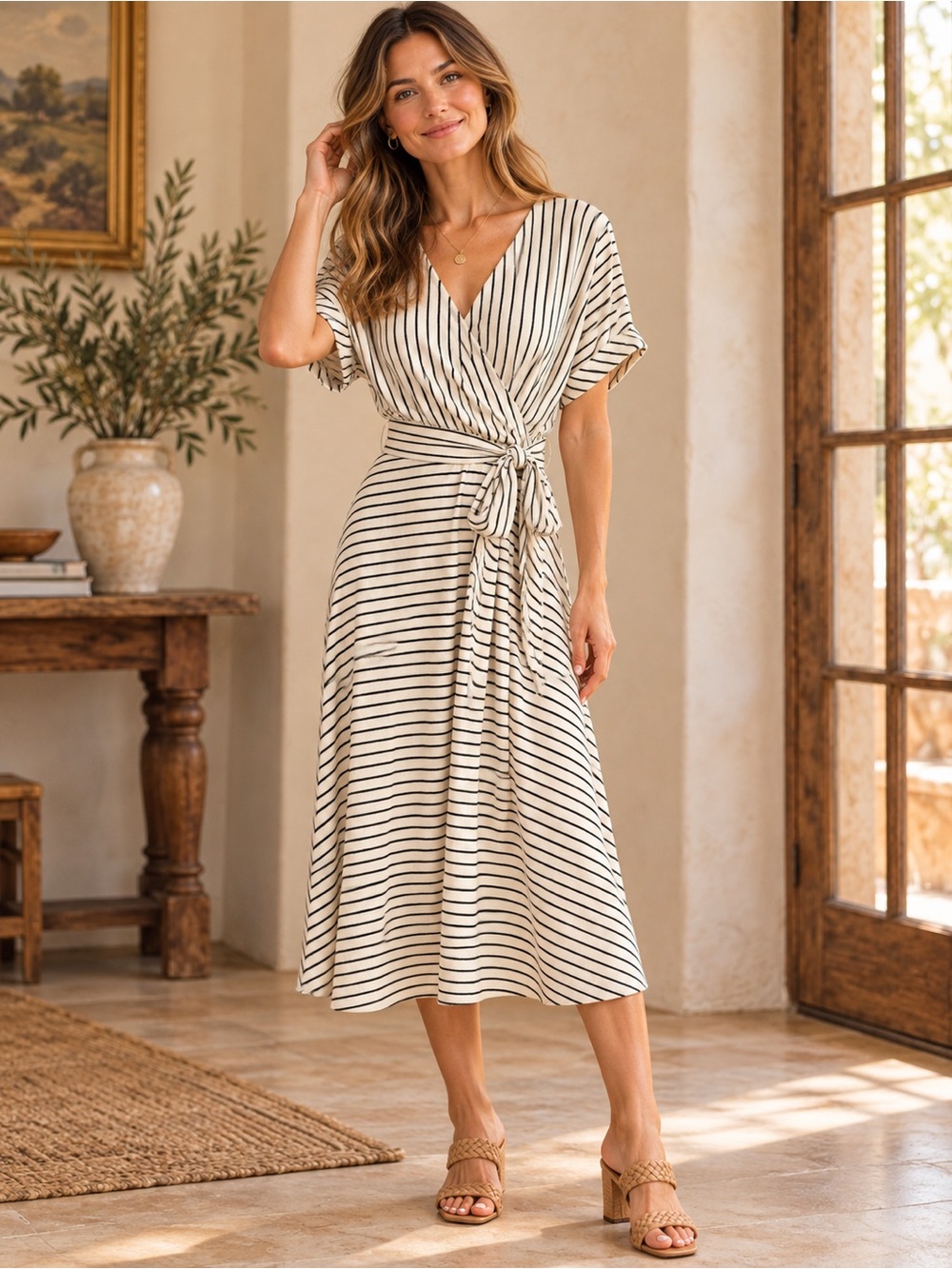 Title: Saturday Sunday Anthropologie Striped Wrap Midi Dress Size S